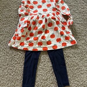 Hanna Andersson Pumpkin Pattern Dress with Navy Leggings